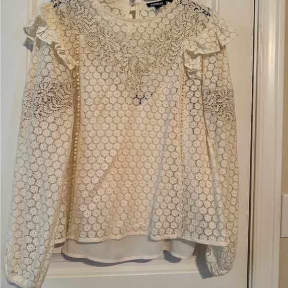 Express Cream Lace Ruffle Blouse - Picture 2 of 3